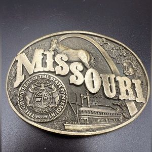 VINTAGE 1980s MISSOURI STATE AWARD DESIGN COMMEMORATIVE SOLID BRASS BUCKLE